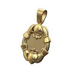 Oval Claddagh heart crown sides pendant charm with bail 3D print model