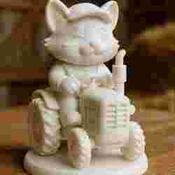 Cat Farmer on a Tractor - cute 3D-printable figurine