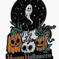 🎃👻 Halloween Door / Wall Hanging Decoration – Ghost, Pumpkins & Skull 🕯️🌙