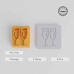 Champagne Stamp Tile Set, Motif Sizes 20-40mm, Perfect for Clay & Cookies, Festive Celebration Design