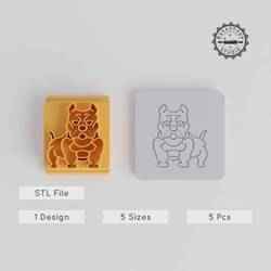 Pitbull Stamp Tile Set, 5 Sizes, Perfect for Clay, Cookies & Fondant, Fierce Canine Design, Dog Line Black Collection
