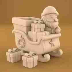 Cute Santa Sleigh Planter Christmas Decor Organizer STL