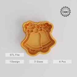 Bell Shape Cutter & Stamp Set, Cookies & Fondant, 3 Sizes: S/M/L, Music, Alarm, Oktoberfest Decor