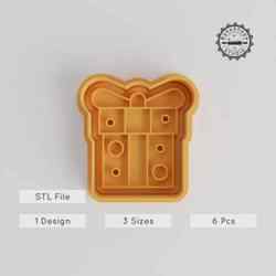 Gift Shape Cutter & Stamp, Cookie & Fondant Set, 6 Pieces, Multiple Sizes S/M/L