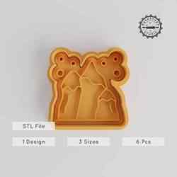 Mountain Shape Cutter & Stamp Set, Cookie & Fondant Tool, Nature Theme, 3 Sizes, 6 Piece Baking Accessory