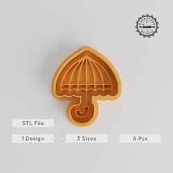 Umbrella Shape Cutter & Stamp Set, 6-Piece, Perfect for Cookies & Fondant, Weather Theme, Sizes S/M/L