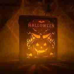 Halloween Book Lantern SVG | Laser Cut Candle Holder File | Pumpkin & Spiderweb Tea Light Box
