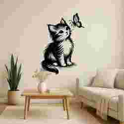 Kitten And Butterfly - Wall Art Multicolor