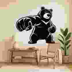 Punching Bear Illustration - Wall Art Multicolor