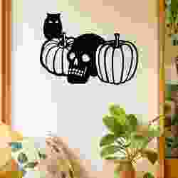 Halloween Skull Pumpkins Owl - Wall Art Multicolor
