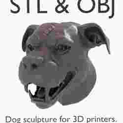 Angry Pitbull 3D Model, Fierce Dog Head STL, Beast Dog Bust OBJ, Guard Dog 3D Print, Savage Pitbull STL File