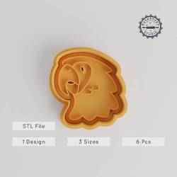 Parrot Shape Cutter & Stamp, Cookie & Fondant Tool, 3 Sizes S/M/L, 6-Piece Set, Tropical Bird Design, Jungle & Animal Theme