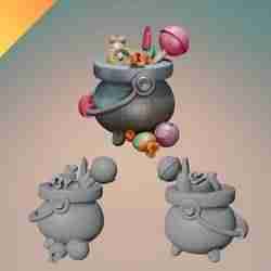 Pot of Candy Halloween Decoration – 3D Printable Cauldron Full of Sweets for Spooky Decor and Trick-or-Treat Displays