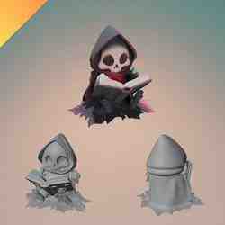 Cute Grim Reaper Reading – 3D Printable Death Halloween Decoration  STL and GLB Format