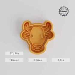 Bull Shape Cutter & Stamp, Cookie & Fondant Tool Set, 3 Sizes, Friendly Animal Cute Livestock Design