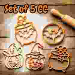 Halloween Cookie Cutters Set of 5 | Witch, Pumpkin, Ghost, Bat & Cauldron | 3D Printable Baking Tools