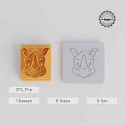 Rhino Stamp Tile, Set of 5 Sizes, Perfect for Clay, Cookies & Fondant, African Wildlife Craft Design