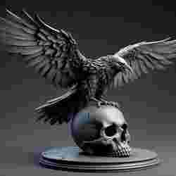 Menacing Raven on Skull