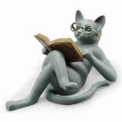 Intellectual Cat Figurine with Book - Decorative Piece