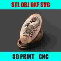Oval Dragon & Roses Jewelry Box - Decorative 3D Relief Lid | STL OBJ Dxf Svg Files