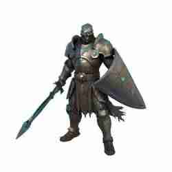 The Knight of Ethereal Energy: Dark Metallic Armor, Blue Glowing Accents, and a Skull Motif Define This Intimidating, Powerful Figure