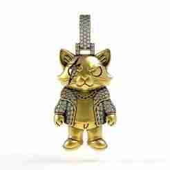00028 Angry Meow Diamond Pendant