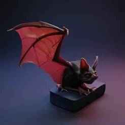 2385 Bat with Spread Wings on Pedestal - Color 3D Model, Halloween, magic, spider, mask, gnome, gorgon, wild, bat, monster, mutant, fair, witch, werewolf, horror, beast, mutant spider, skeleton, skull