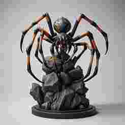 2394 Mutant Spider on Stone Pedestal - Color 3D Model, halloween, magic, serpent, mask, gnome, gorgon, wild, bat, monster, cat, fair, witch, werewolf, horror, beast, mutant spider, skeleton dance