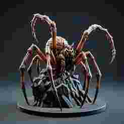 2407 Mutant Spider on Stone Pedestal - Color 3D Model, Halloween, magic, spider, mask, gnome, gorgon, wild, bat, monster, mutant, fair, witch, werewolf, horror, beast, mutant spider, skeleton, skull