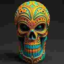 2438 Color 3D Model of a Halloween Skull - Totem Style, Halloween, magic, spider, mask, gnome, gorgon, wild, bat, monster, mutant, fair, witch, werewolf, horror, beast, mutant spider, skeleton, skull
