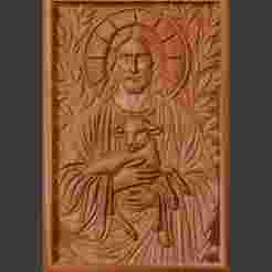 3D CNC Relief – Jesus with Lamb | Christian Religious Wood Carving STL for CNC & 3D Printing