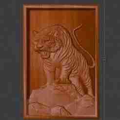 3D CNC Relief – Majestic Tiger on Rock | Wood Carving STL for CNC & 3D Printing  🔹 Description: