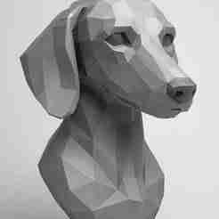 3D Low-Poly Dachshund Bust – Geometric Grey Elegance | STL & Digital Art