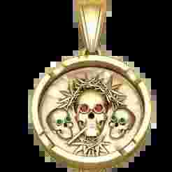 3D Printable Skull Trio Medallion Pendant