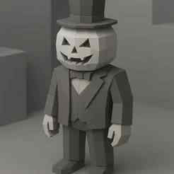3D Sculpture of a Halloween Pumpkin-Head Man
