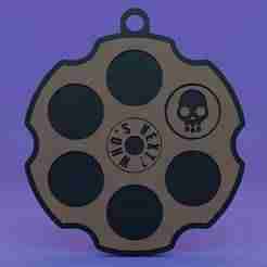 A keychain with a revolver drum.