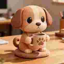 Adorable Puppy Figurine 3D Print STL - Dog with Coffee Mug