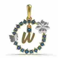 Alphabet W Flower Branch Diamond Pendant