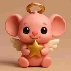 Angel Mouse Star - STL Model (Kawaii Angel Mouse with Wings & Star)