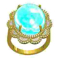 Antique Aquamarine Cabochon Cathedral Engagement Ring