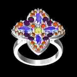 Antique Colorful Diamond Flower Engagement Ring