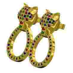 Antique Colorful Diamond Panthe Face Earring