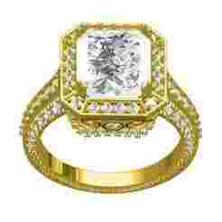 Antique Emerald Stone Round Diamond halo Filigree Ring