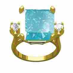 Antique Large Emerald Stone and Round Diamond Cathedral Ring