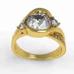 Antique Three Stone Wrapped Shank Diamond Engagement Ring