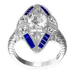 Beautiful sapphire and White Diamond Art Deco Engagement  Ring