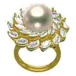 Beautiful White Pearl Studded Marquise Halo Ring