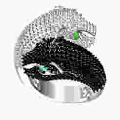 Black and White Round Diamond Animal Base Panther Wedding Ring