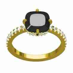 Black Cushion Stone Hidden Halo Engagement Ring