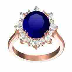 Blue Oval Stone Round Diamond Cluster Ring